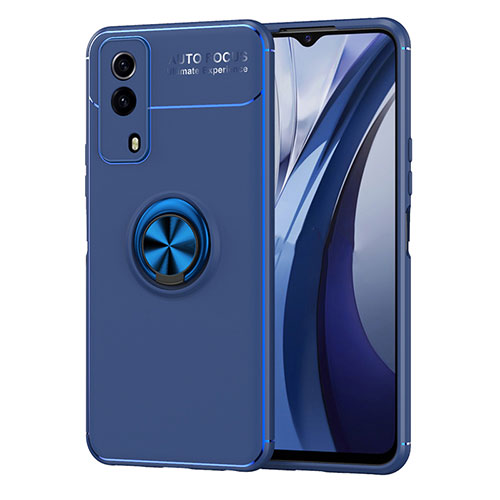 Ultra-thin Silicone Gel Soft Case Cover with Magnetic Finger Ring Stand SD2 for Vivo T1x 5G Blue