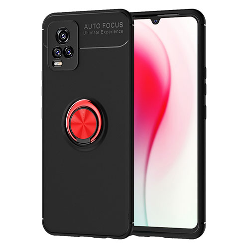 Ultra-thin Silicone Gel Soft Case Cover with Magnetic Finger Ring Stand SD2 for Vivo V20 (2021) Red and Black