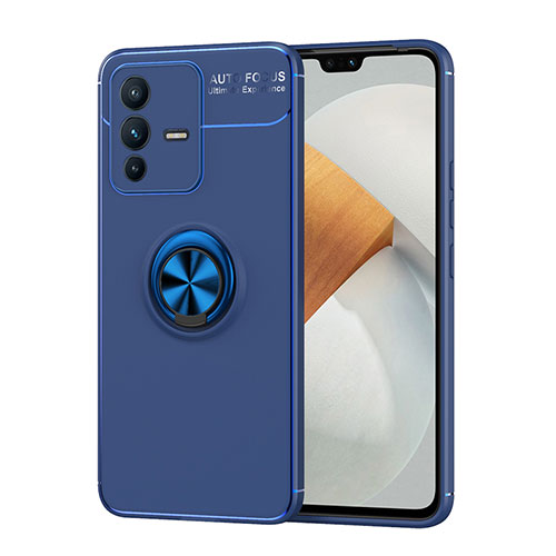 Ultra-thin Silicone Gel Soft Case Cover with Magnetic Finger Ring Stand SD2 for Vivo V23 Pro 5G Blue