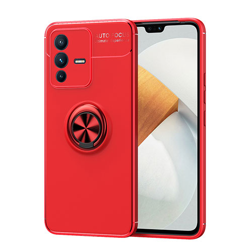 Ultra-thin Silicone Gel Soft Case Cover with Magnetic Finger Ring Stand SD2 for Vivo V23 Pro 5G Red