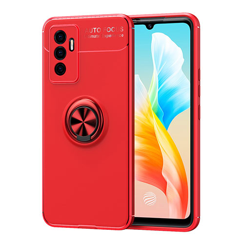 Ultra-thin Silicone Gel Soft Case Cover with Magnetic Finger Ring Stand SD2 for Vivo V23e Red