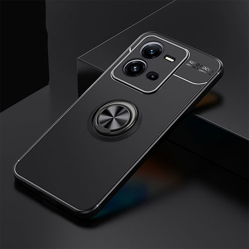 Ultra-thin Silicone Gel Soft Case Cover with Magnetic Finger Ring Stand SD2 for Vivo V25e Black