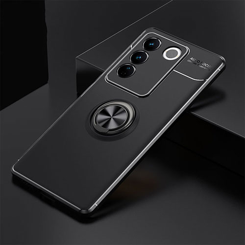 Ultra-thin Silicone Gel Soft Case Cover with Magnetic Finger Ring Stand SD2 for Vivo V27e 5G Black