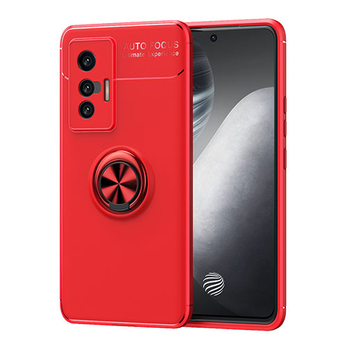 Ultra-thin Silicone Gel Soft Case Cover with Magnetic Finger Ring Stand SD2 for Vivo X70t Red