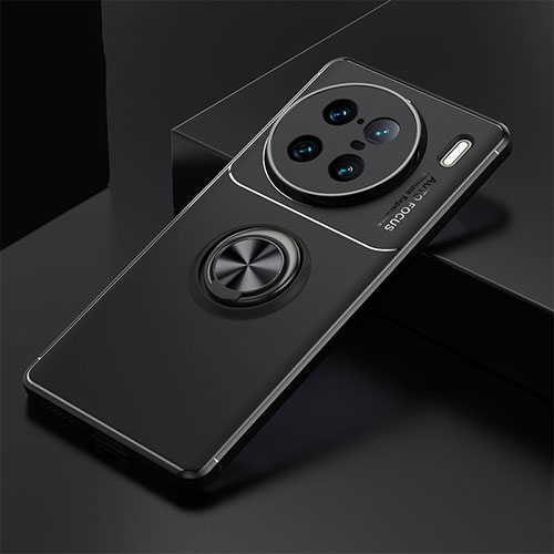 Ultra-thin Silicone Gel Soft Case Cover with Magnetic Finger Ring Stand SD2 for Vivo X90 Pro+ Plus 5G Black