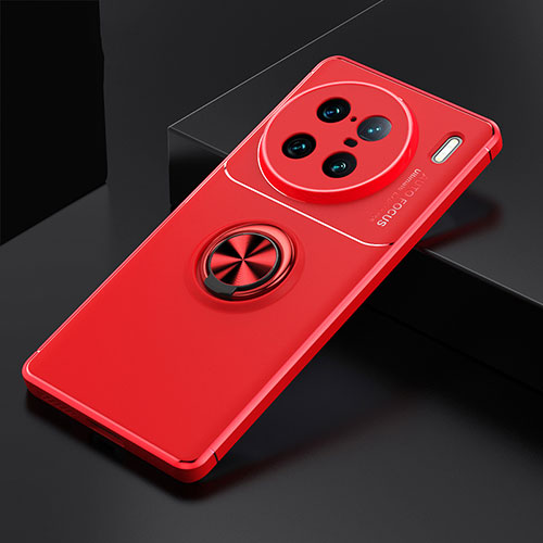 Ultra-thin Silicone Gel Soft Case Cover with Magnetic Finger Ring Stand SD2 for Vivo X90 Pro+ Plus 5G Red