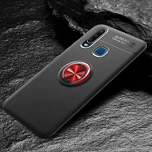 Ultra-thin Silicone Gel Soft Case Cover with Magnetic Finger Ring Stand SD2 for Vivo Y11 Red and Black