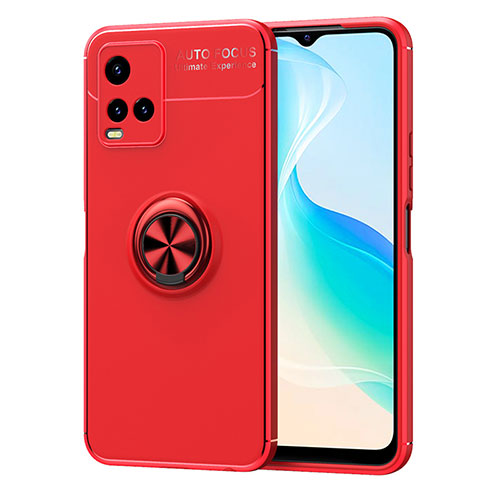 Ultra-thin Silicone Gel Soft Case Cover with Magnetic Finger Ring Stand SD2 for Vivo Y21a Red