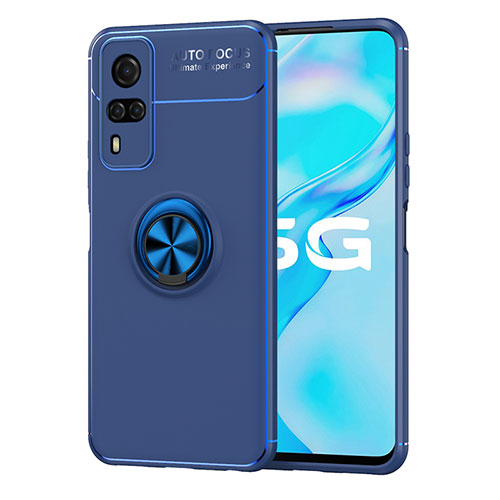 Ultra-thin Silicone Gel Soft Case Cover with Magnetic Finger Ring Stand SD2 for Vivo Y31 (2021) Blue