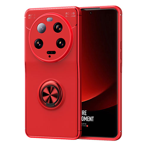 Ultra-thin Silicone Gel Soft Case Cover with Magnetic Finger Ring Stand SD2 for Xiaomi Mi 13 Ultra 5G Red
