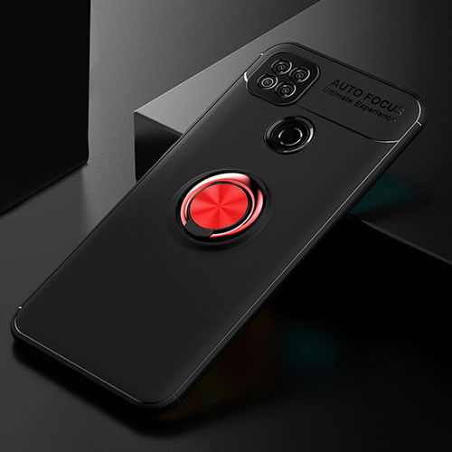 Ultra-thin Silicone Gel Soft Case Cover with Magnetic Finger Ring Stand SD2 for Xiaomi POCO C3 Red and Black