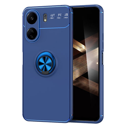 Ultra-thin Silicone Gel Soft Case Cover with Magnetic Finger Ring Stand SD2 for Xiaomi Poco C65 Blue