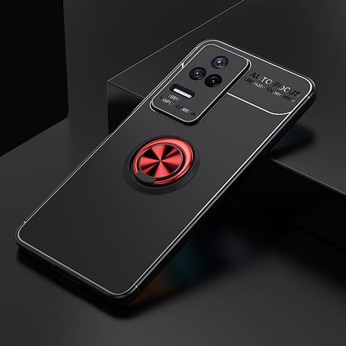 Ultra-thin Silicone Gel Soft Case Cover with Magnetic Finger Ring Stand SD2 for Xiaomi Poco F4 5G Red and Black