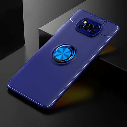 Ultra-thin Silicone Gel Soft Case Cover with Magnetic Finger Ring Stand SD2 for Xiaomi Poco X3 Blue