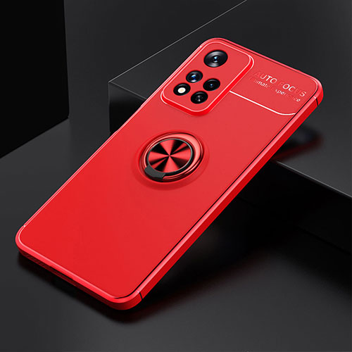 Ultra-thin Silicone Gel Soft Case Cover with Magnetic Finger Ring Stand SD2 for Xiaomi Poco X4 NFC Red