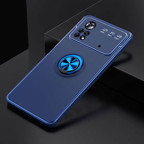 Ultra-thin Silicone Gel Soft Case Cover with Magnetic Finger Ring Stand SD2 for Xiaomi Poco X4 Pro 5G Blue