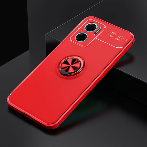 Ultra-thin Silicone Gel Soft Case Cover with Magnetic Finger Ring Stand SD2 for Xiaomi Redmi 10 5G Red