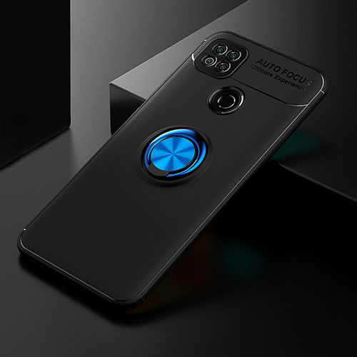 Ultra-thin Silicone Gel Soft Case Cover with Magnetic Finger Ring Stand SD2 for Xiaomi Redmi 9 Activ Blue and Black