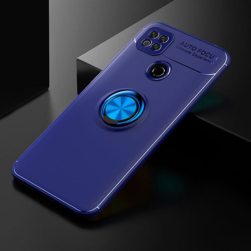 Ultra-thin Silicone Gel Soft Case Cover with Magnetic Finger Ring Stand SD2 for Xiaomi Redmi 9 India Blue
