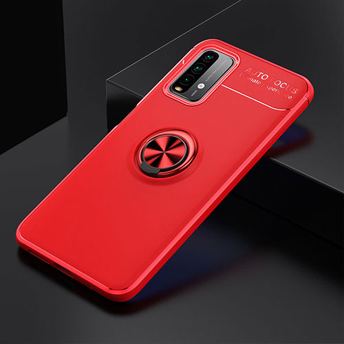 Ultra-thin Silicone Gel Soft Case Cover with Magnetic Finger Ring Stand SD2 for Xiaomi Redmi 9 Power Red