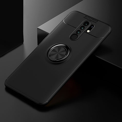 Ultra-thin Silicone Gel Soft Case Cover with Magnetic Finger Ring Stand SD2 for Xiaomi Redmi 9 Prime India Black