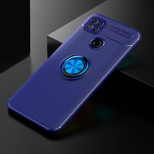 Ultra-thin Silicone Gel Soft Case Cover with Magnetic Finger Ring Stand SD2 for Xiaomi Redmi 9C Blue