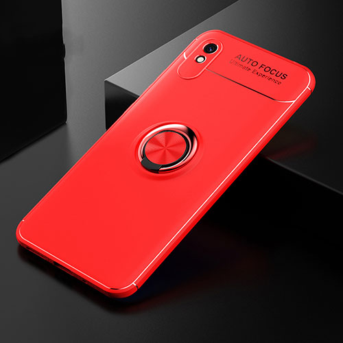 Ultra-thin Silicone Gel Soft Case Cover with Magnetic Finger Ring Stand SD2 for Xiaomi Redmi 9i Red