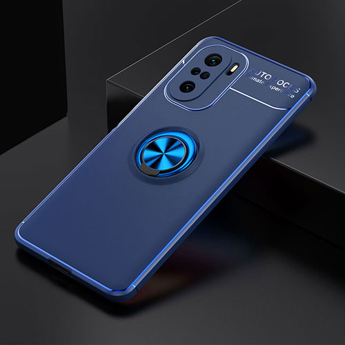 Ultra-thin Silicone Gel Soft Case Cover with Magnetic Finger Ring Stand SD2 for Xiaomi Redmi K40 5G Blue