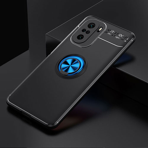 Ultra-thin Silicone Gel Soft Case Cover with Magnetic Finger Ring Stand SD2 for Xiaomi Redmi K40 Pro 5G Blue and Black