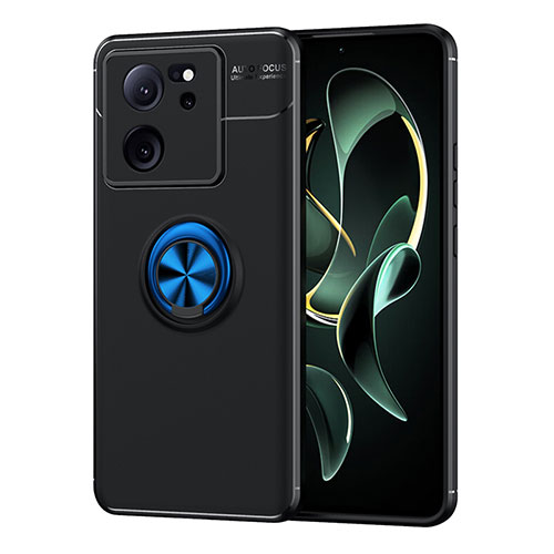 Ultra-thin Silicone Gel Soft Case Cover with Magnetic Finger Ring Stand SD2 for Xiaomi Redmi K60 Ultra 5G Blue and Black