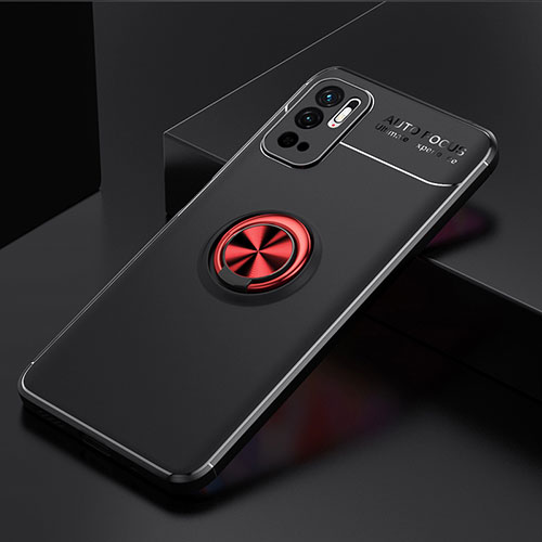 Ultra-thin Silicone Gel Soft Case Cover with Magnetic Finger Ring Stand SD2 for Xiaomi Redmi Note 10 5G Red and Black