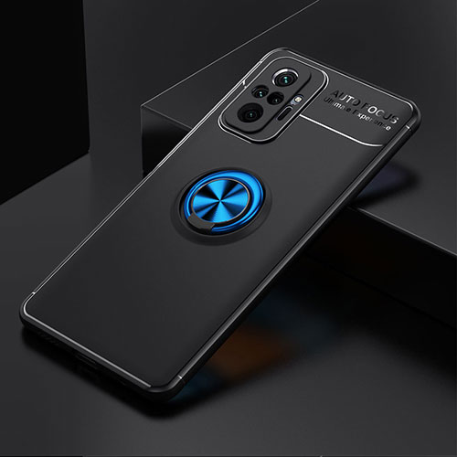 Ultra-thin Silicone Gel Soft Case Cover with Magnetic Finger Ring Stand SD2 for Xiaomi Redmi Note 10 Pro 4G Blue and Black