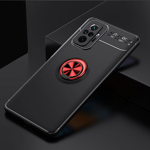 Ultra-thin Silicone Gel Soft Case Cover with Magnetic Finger Ring Stand SD2 for Xiaomi Redmi Note 10 Pro 4G Red and Black