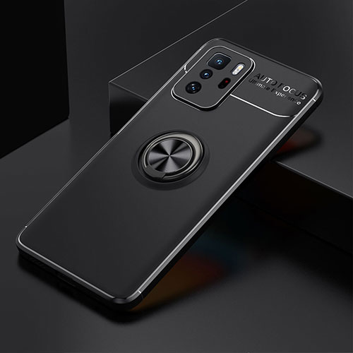 Ultra-thin Silicone Gel Soft Case Cover with Magnetic Finger Ring Stand SD2 for Xiaomi Redmi Note 10 Pro 5G Black