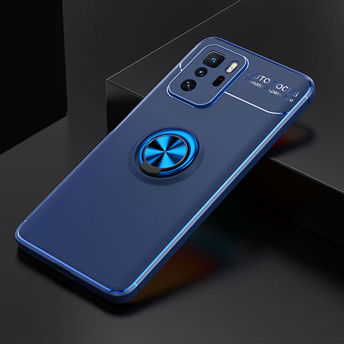 Ultra-thin Silicone Gel Soft Case Cover with Magnetic Finger Ring Stand SD2 for Xiaomi Redmi Note 10 Pro 5G Blue