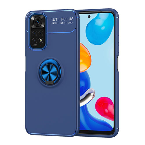 Ultra-thin Silicone Gel Soft Case Cover with Magnetic Finger Ring Stand SD2 for Xiaomi Redmi Note 11 4G (2022) Blue