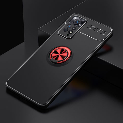 Ultra-thin Silicone Gel Soft Case Cover with Magnetic Finger Ring Stand SD2 for Xiaomi Redmi Note 11 Pro 4G Red and Black