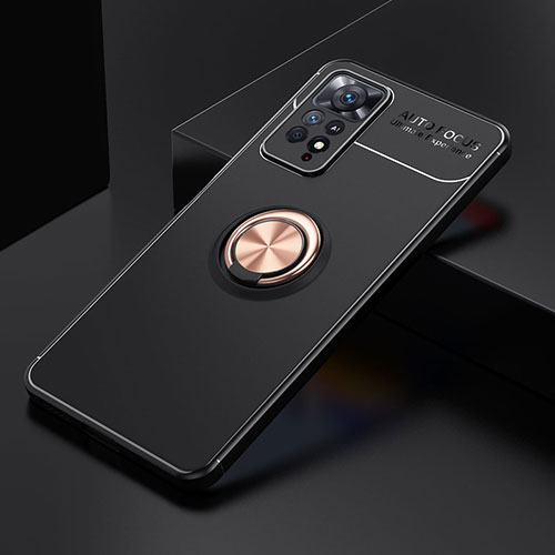 Ultra-thin Silicone Gel Soft Case Cover with Magnetic Finger Ring Stand SD2 for Xiaomi Redmi Note 11 Pro 5G Gold and Black