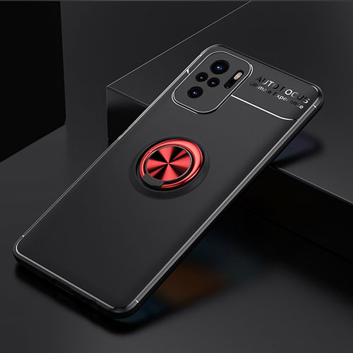 Ultra-thin Silicone Gel Soft Case Cover with Magnetic Finger Ring Stand SD2 for Xiaomi Redmi Note 11 SE India 4G Red and Black