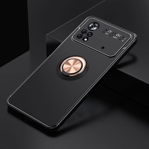 Ultra-thin Silicone Gel Soft Case Cover with Magnetic Finger Ring Stand SD2 for Xiaomi Redmi Note 11E Pro 5G Gold and Black