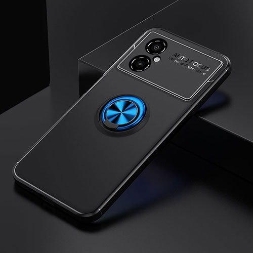 Ultra-thin Silicone Gel Soft Case Cover with Magnetic Finger Ring Stand SD2 for Xiaomi Redmi Note 11R 5G Blue and Black