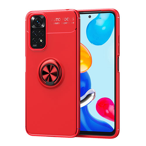 Ultra-thin Silicone Gel Soft Case Cover with Magnetic Finger Ring Stand SD2 for Xiaomi Redmi Note 11S 4G Red