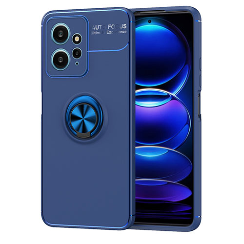 Ultra-thin Silicone Gel Soft Case Cover with Magnetic Finger Ring Stand SD2 for Xiaomi Redmi Note 12 4G Blue