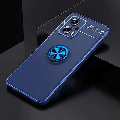 Ultra-thin Silicone Gel Soft Case Cover with Magnetic Finger Ring Stand SD2 for Xiaomi Redmi Note 12T Pro 5G Blue