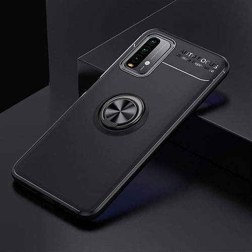 Ultra-thin Silicone Gel Soft Case Cover with Magnetic Finger Ring Stand SD2 for Xiaomi Redmi Note 9 4G Black