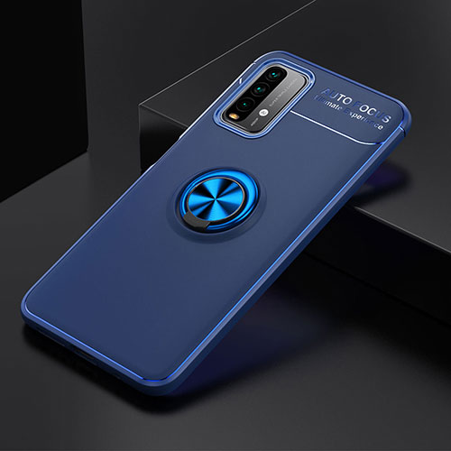 Ultra-thin Silicone Gel Soft Case Cover with Magnetic Finger Ring Stand SD2 for Xiaomi Redmi Note 9 4G Blue