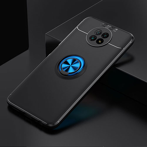 Ultra-thin Silicone Gel Soft Case Cover with Magnetic Finger Ring Stand SD2 for Xiaomi Redmi Note 9 5G Blue and Black