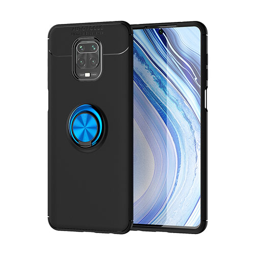 Ultra-thin Silicone Gel Soft Case Cover with Magnetic Finger Ring Stand SD2 for Xiaomi Redmi Note 9S Blue and Black