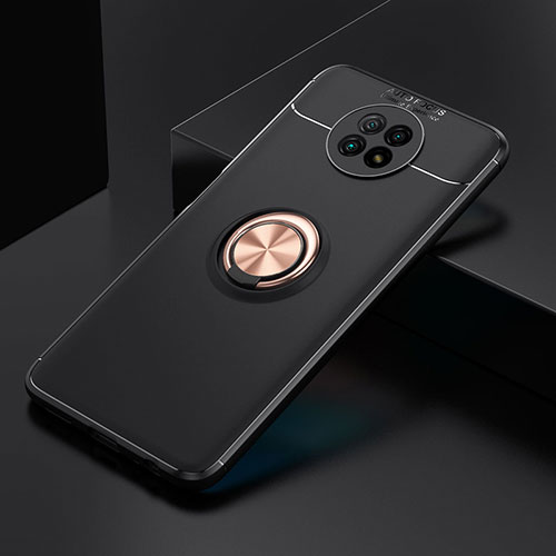 Ultra-thin Silicone Gel Soft Case Cover with Magnetic Finger Ring Stand SD2 for Xiaomi Redmi Note 9T 5G Gold and Black