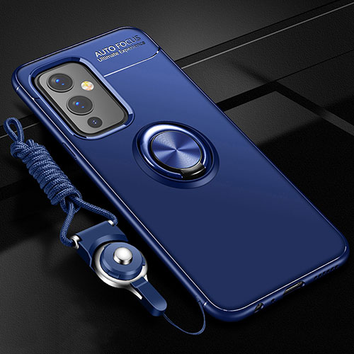 Ultra-thin Silicone Gel Soft Case Cover with Magnetic Finger Ring Stand SD3 for OnePlus 9 5G Blue